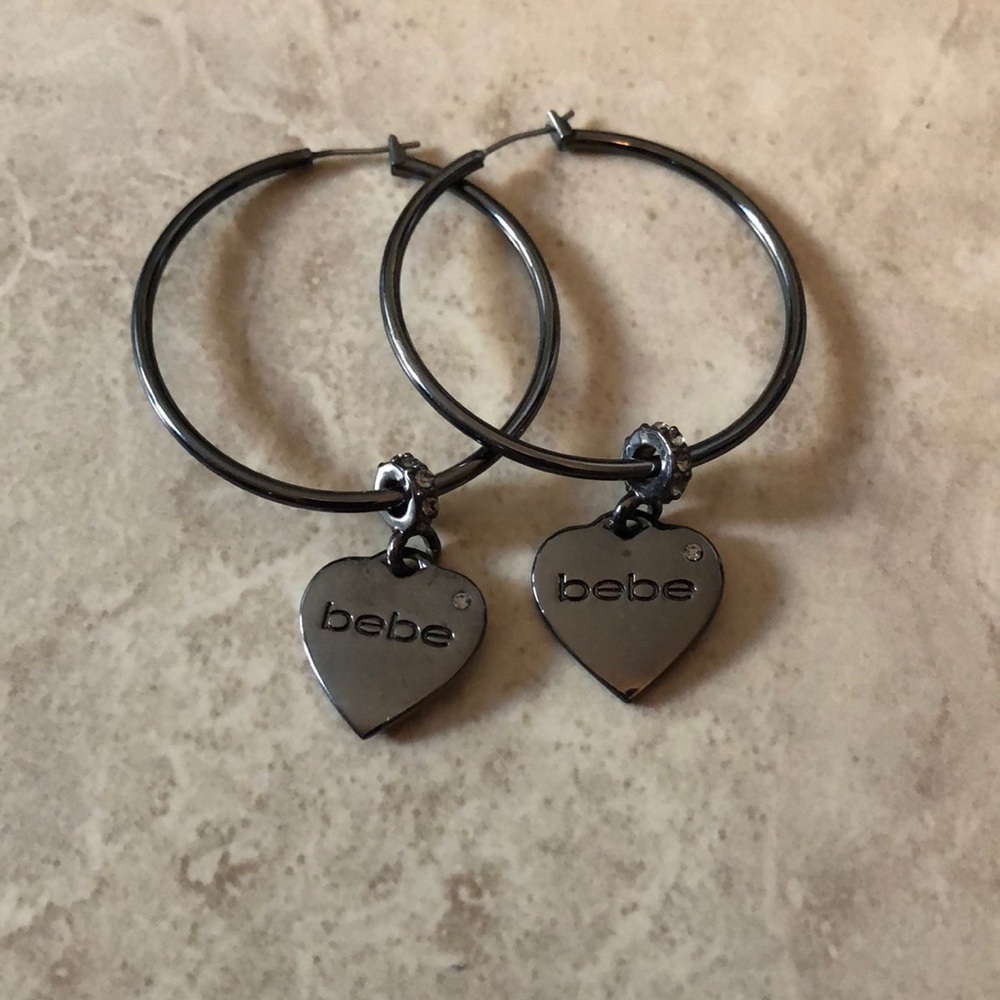 Bebe hoop earrings in gun metal